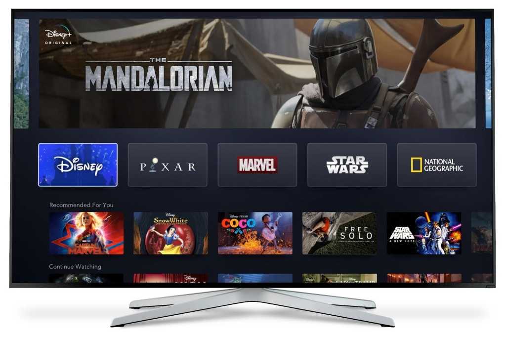 Disney+ home screen on a TV