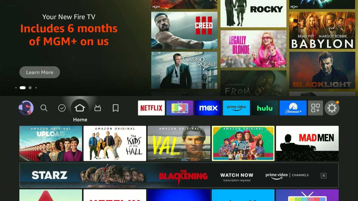 The Fire TV Stick 4K home screen