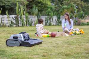 Lymow One robot mower lifts its blades to climb over obstacles