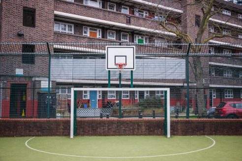 A MUGA sports pitch in Elephant and Castle, south London