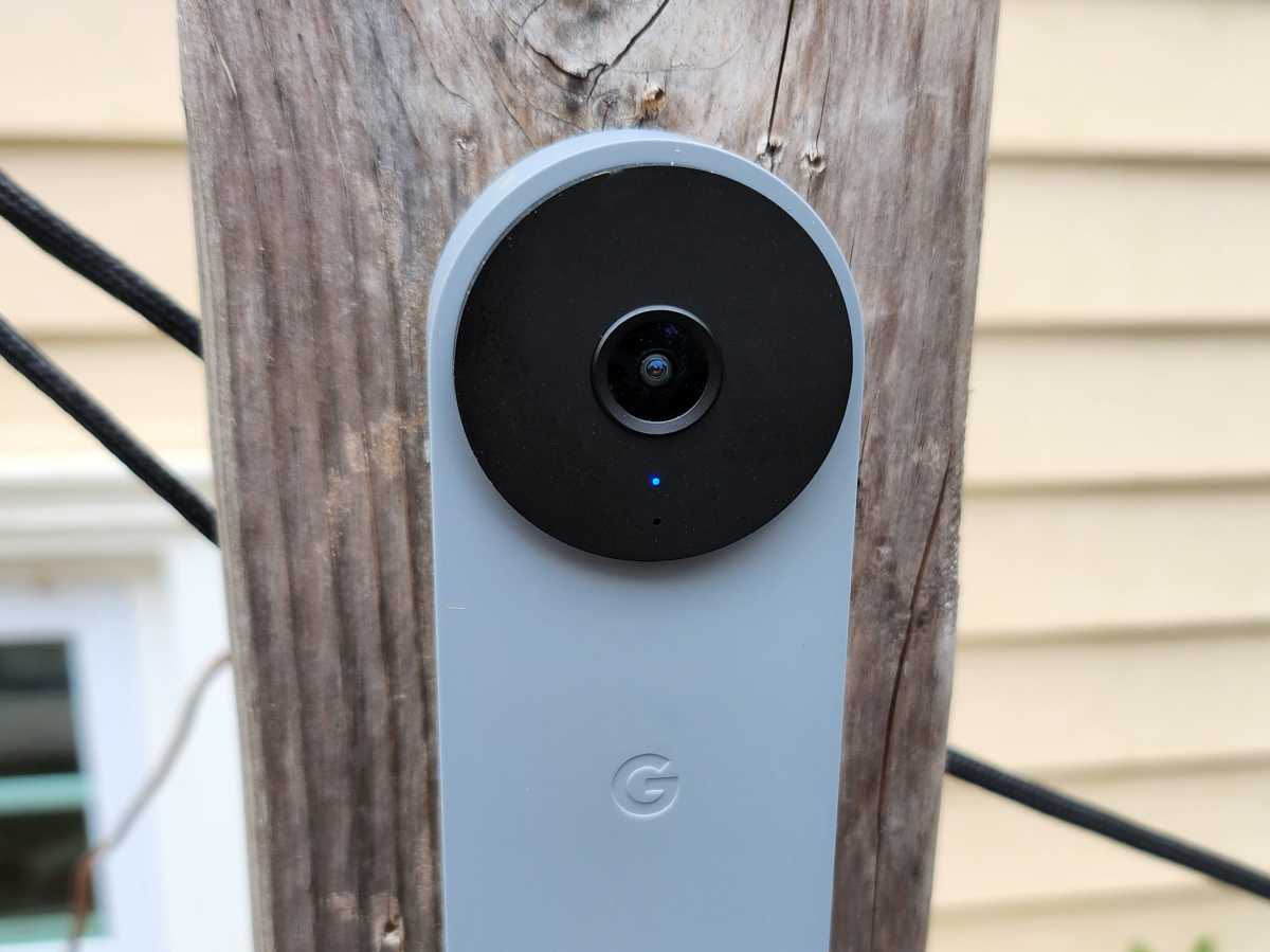 Nest Doorbell (Wired) mounted to a post