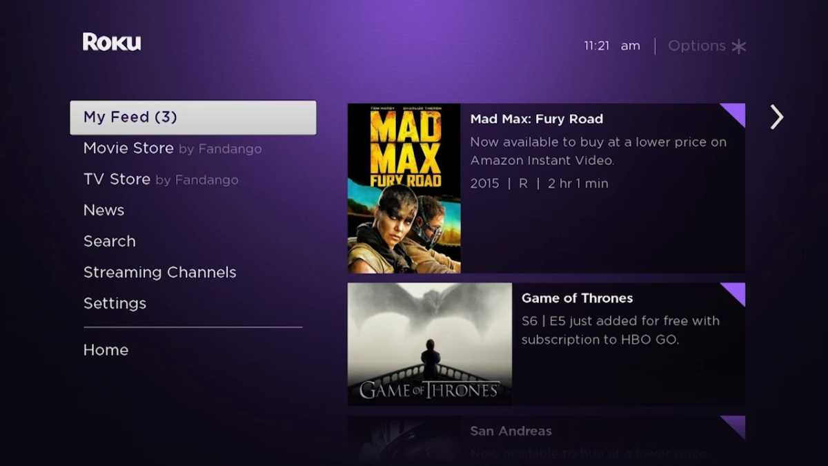 Roku feed notifications showing items available to buy or for free