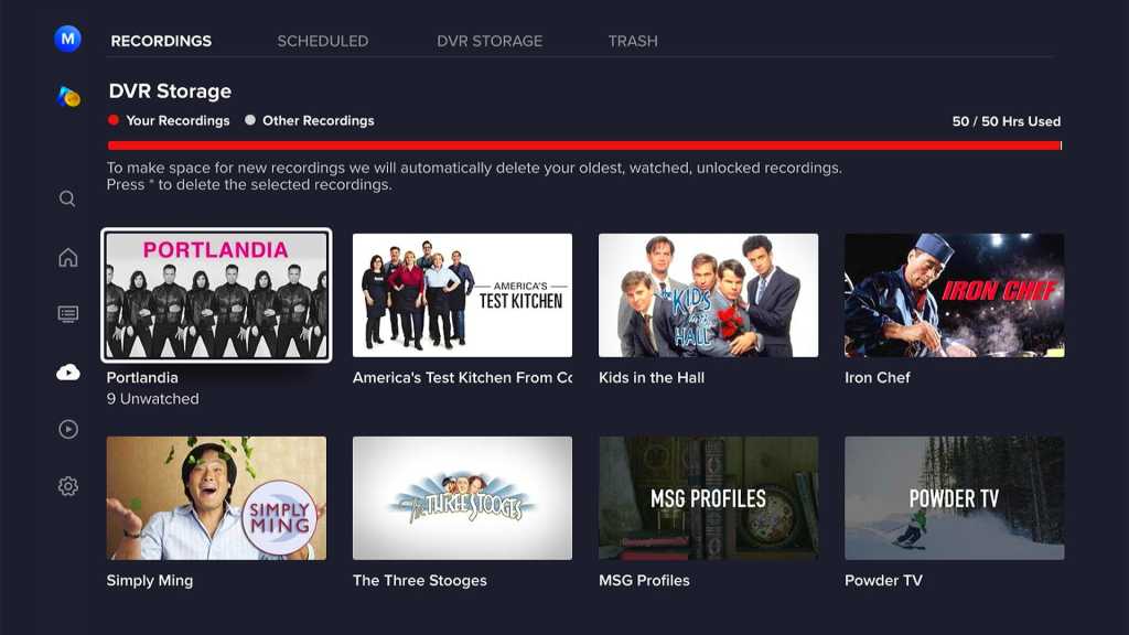 Sling TV Freestream DVR recordings menu