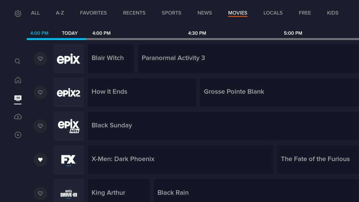 Sling TV guide filtering options