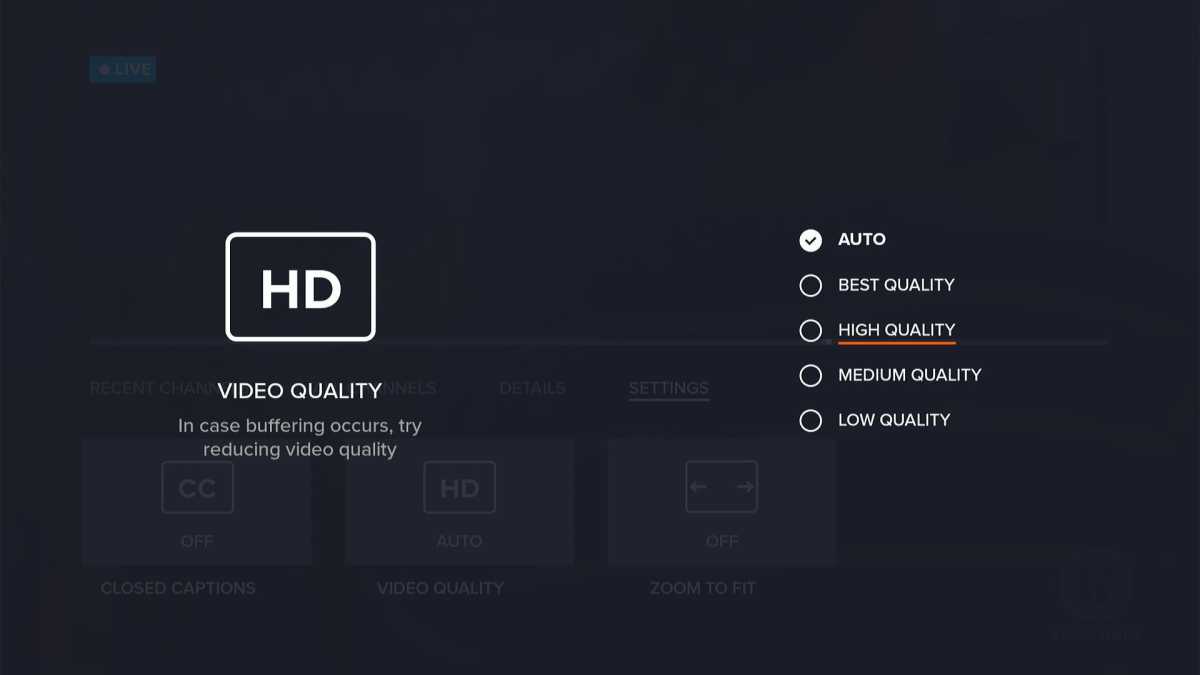 Sling TV video quality settings