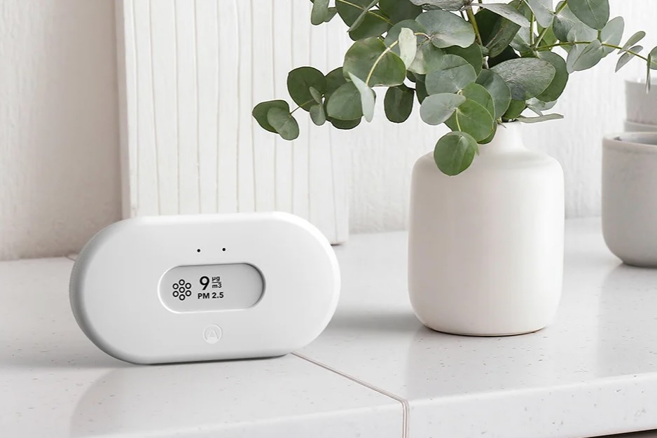 Airthings View Plus sitting on a shelf.