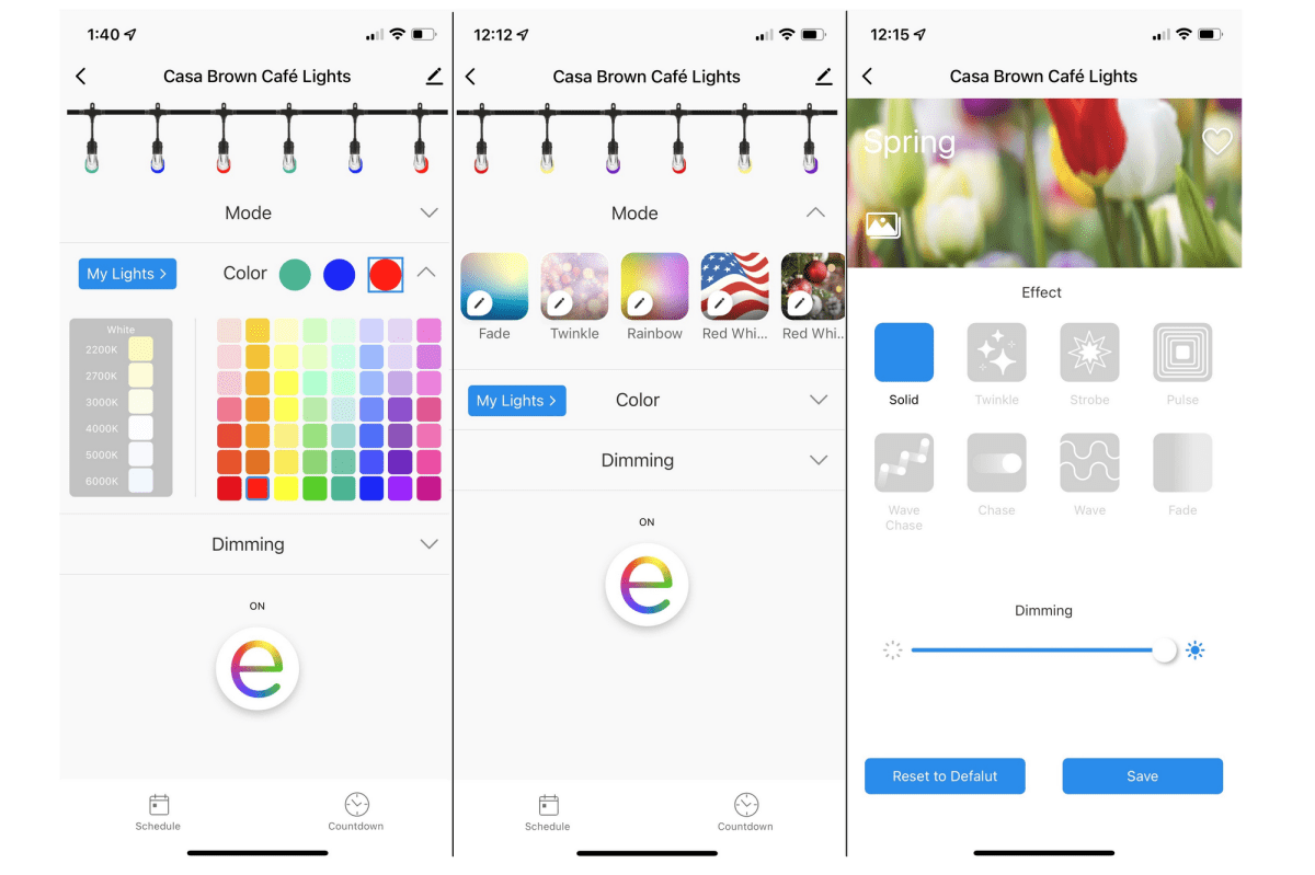 Three screenshots of the Enbrighten app 