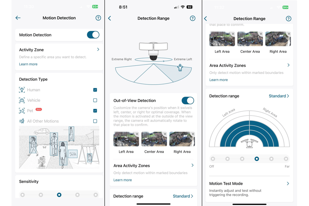 Eufy Floodlight Cam E340 in-app motion detection settings