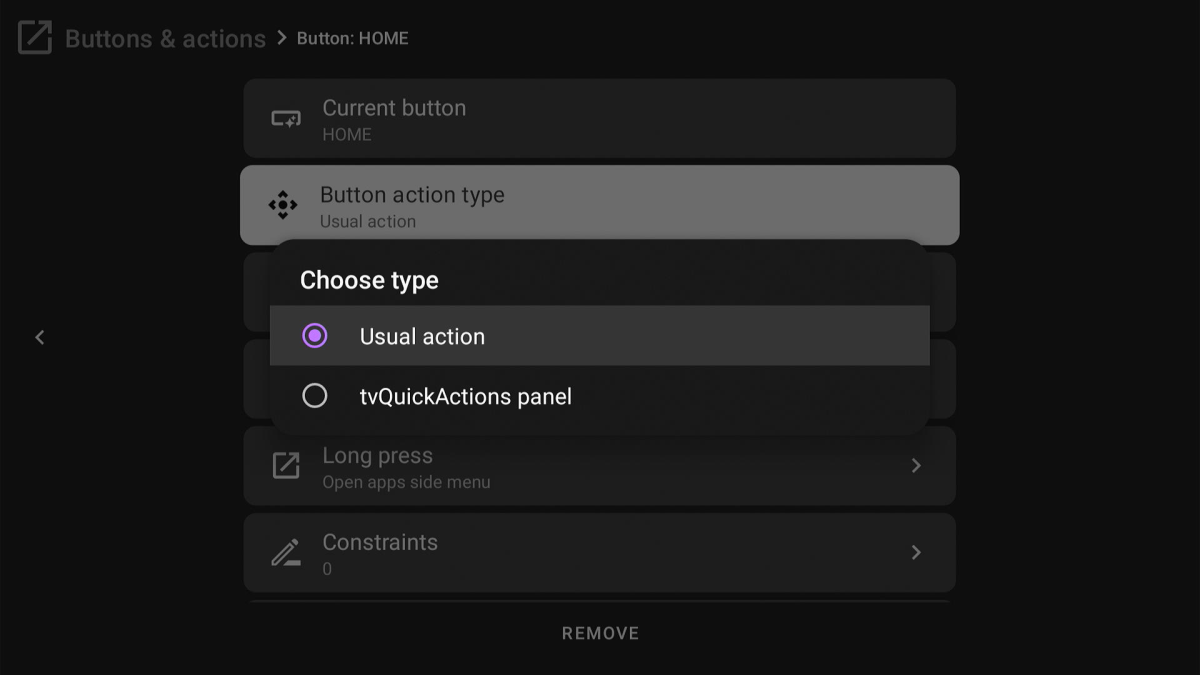 "Usual Action" selection in TVQuickActions