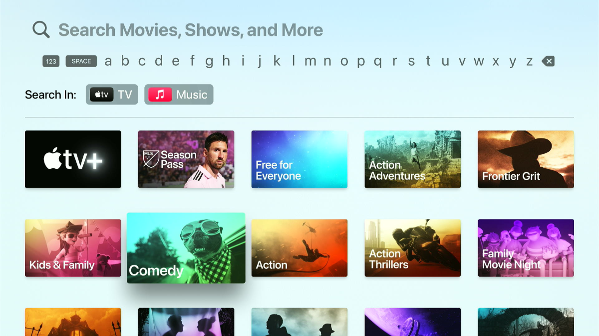 The search menu on Apple TV