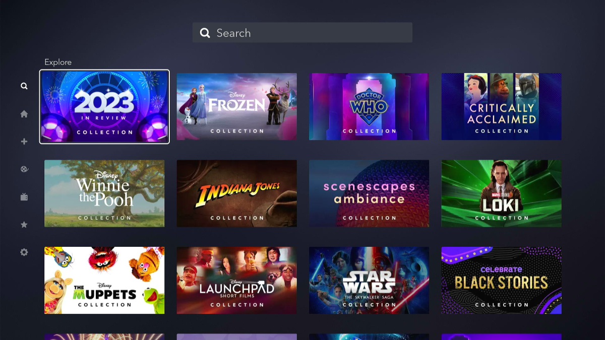 The search menu on Disney+